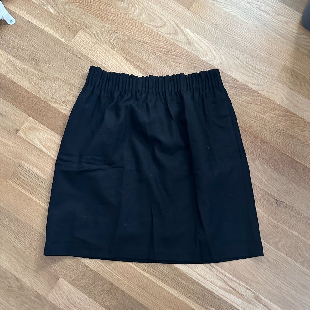 J CREW Black Skirt Lined Wool Blend Elastic Scrunch Waist Women's Size 8